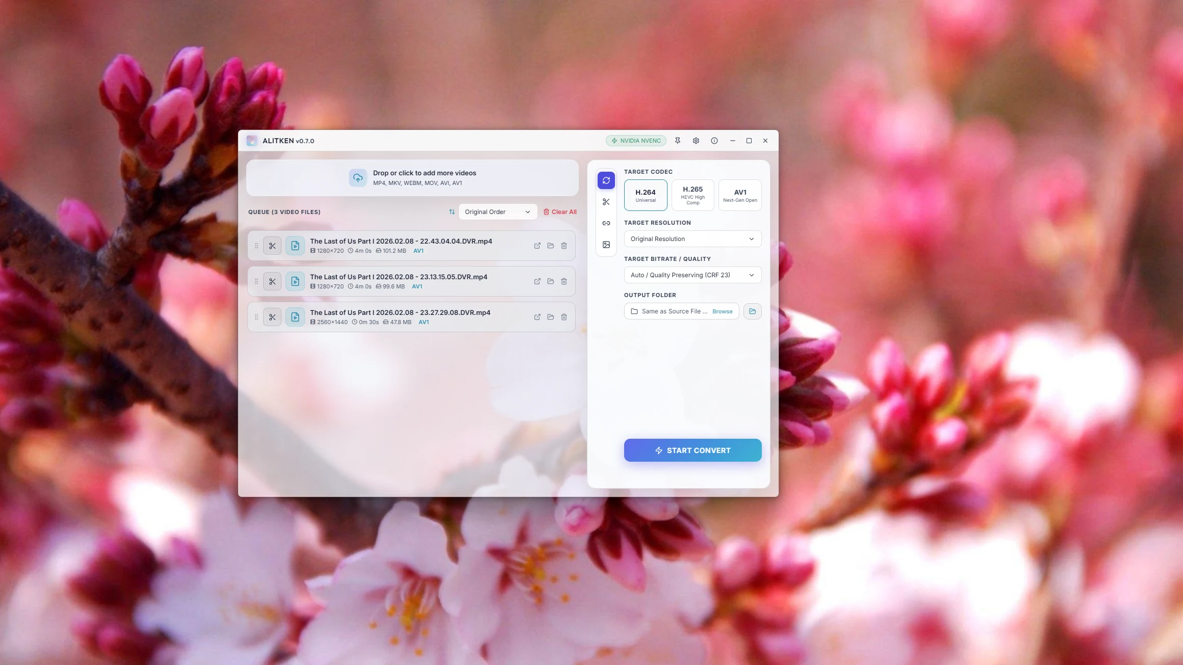 Encoder settings and audio controls